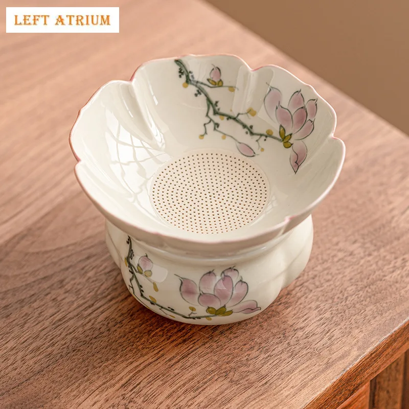 

Hand Painted Magnolia Chinese Tea Infuser Yellow Strainer Teaware Zen Tea Accessories Tools Filter Sieve For Tea Maker