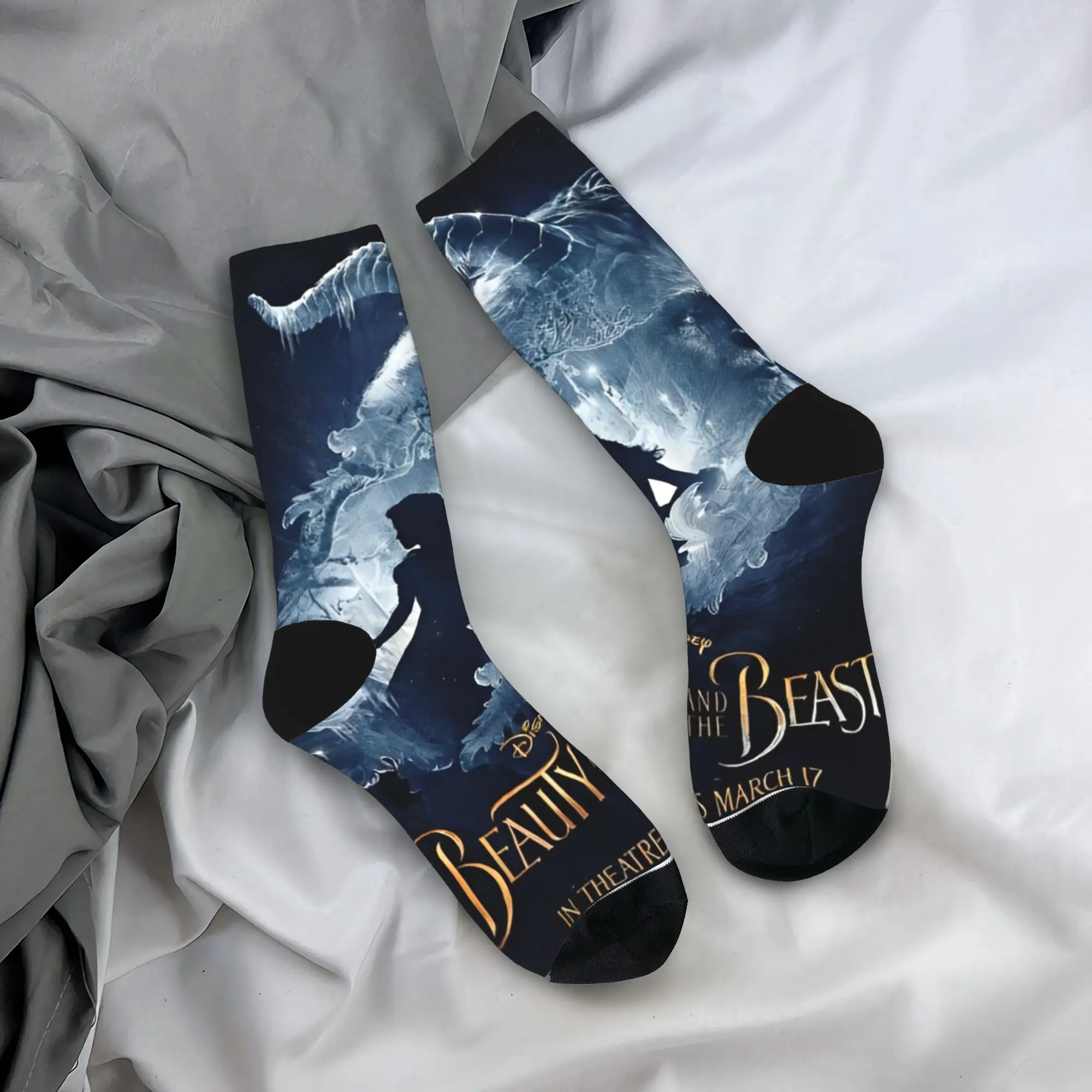 جوارب Beauty and The Beast جوارب مضادة للانزلاق للرجال جوارب تزلج متوسطة ناعمة للخريف جوارب جرافيك مضحكة