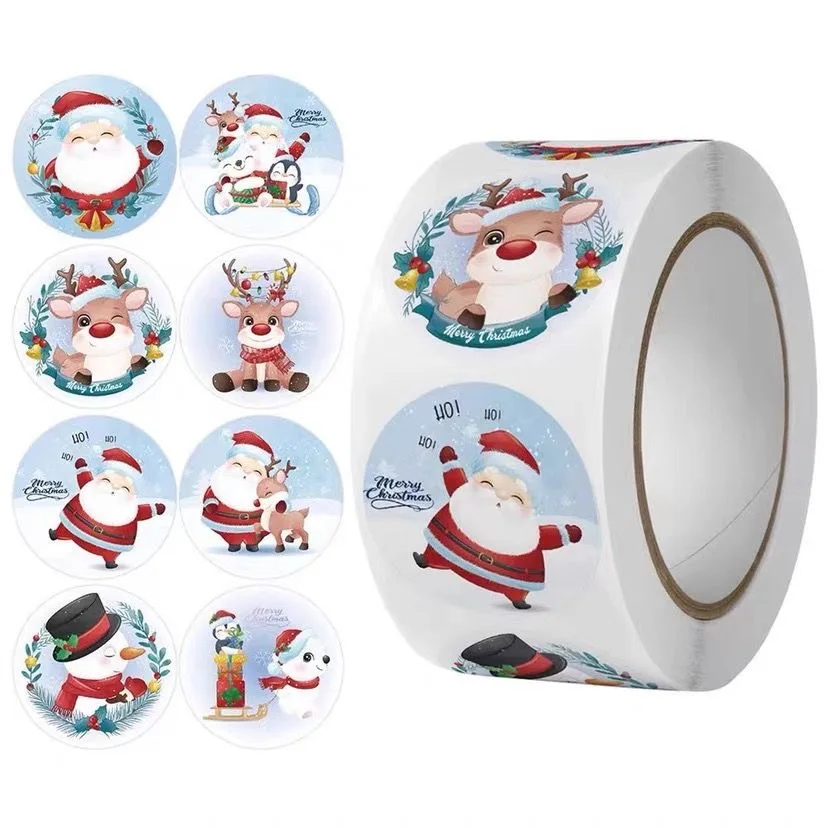 

100-500pcs 1inch Merry Christmas Gift Sticker Label for Festival Party Santa Claus Decor Envelope Sealing Decal Removable