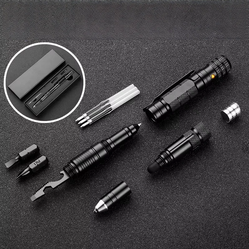 Portable Aluminum Alloy Tactical Pen Flashlight Screwdriver Bottle Opener EDC Tool Car Outdoor Survival Self Defense Rescue Gift