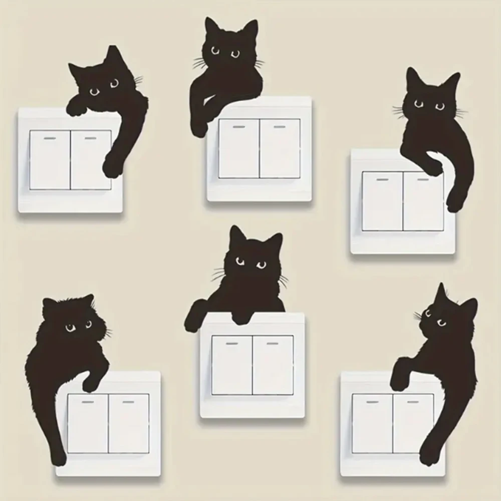 1pcs, 12 Black Cat Switch Stickers, Removable Waterproof Vinyl Wall Stickers, Suitable For Wall Power Switch Decoration