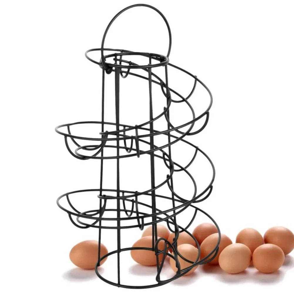 Kitchen egg rack iron spiral design holds 20 eggs no installation space saving movable vertical countertop organizer storage