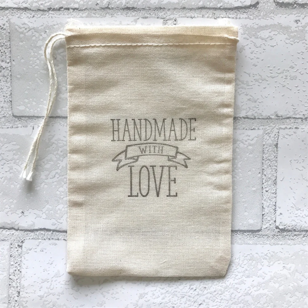 

20PCS Handmade With Love Gift Bags Handcrafted Party Bags Christmas Goodie Candy Bags Jewelry Muslin Bag Wedding Welcome Bridesm