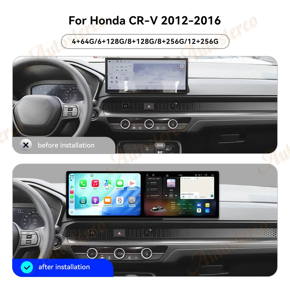 Dual 10.1 inch Screen Car GPS Android 15 Navigation For CR-V 2012-2016 Multimedia Player Car Radio Auto Head Unit