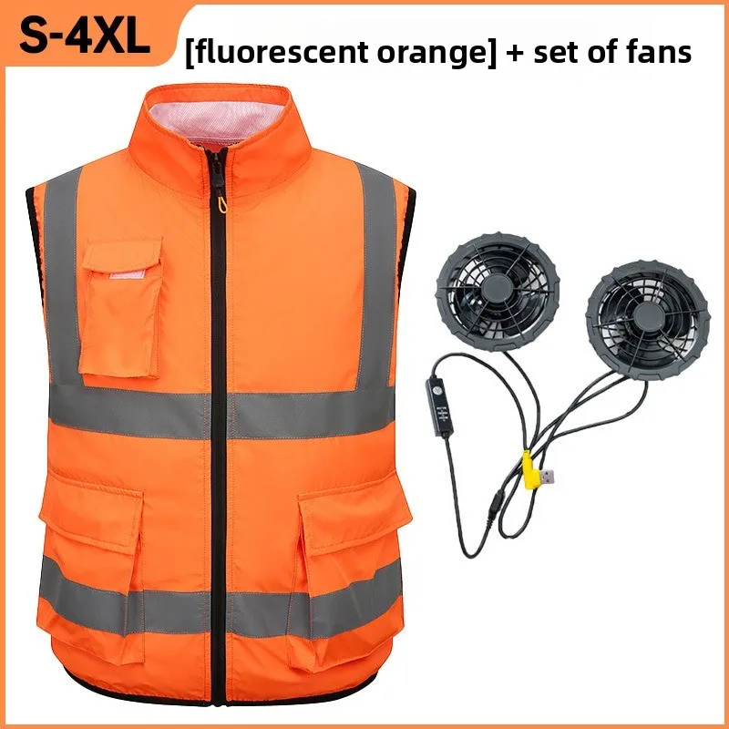 Men's Cooling Vest with Fan & Reflective Strips, Summer AC Air Conditioning Jacket for Outdoor Work, Construction, Road Safety