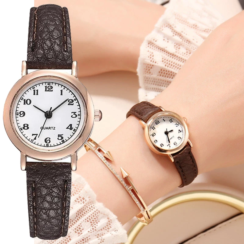 Klassieke Dames Casual Quartz Lederen Band Band Horloge Nieuwe Ronde Analoge Klok Polshorloges Designer Horloges