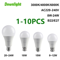 1-10PCS Led Bulb Lamps AC220V E27 B22  Light Real Power 8W-24W 3000K/4000K/6000K Super bright warm white light Lampada For Home