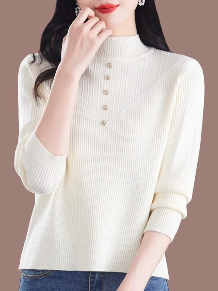 

Women Warm Thick High Collar Knitwears 2025 New Sweaters Autumn Winter Pullovers Button Pull Femme Sweater Jumpers