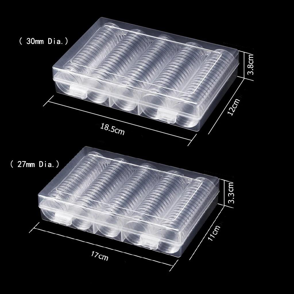 100Pcs Clear Coin Capsule Holder Case 27/30mm Transparent Commemorative Collectable Coin Storage Box Collection Supplies