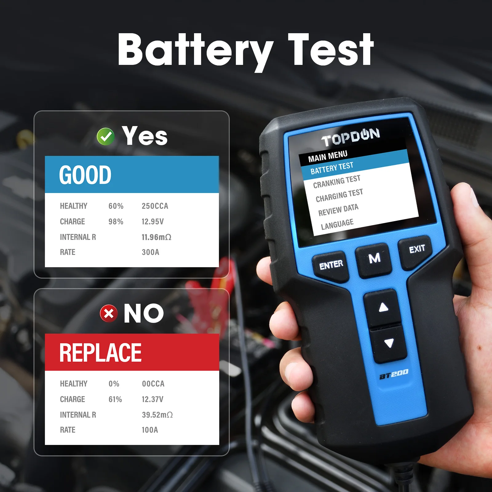 TOPDON-probador de batería portátil BT200, herramientas de prueba de arranque de carga para coche, Monitor de batería de diagnóstico automotriz de