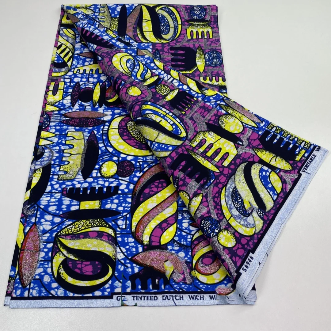 2026 Nowy Styl Nigeriańska Tkanina z Nadrukiem Golden Wax Print – Wysokiej Jakości Afrykańska Tkanina Wax Print do Patchworku, Odzieży i DIY „3C4”