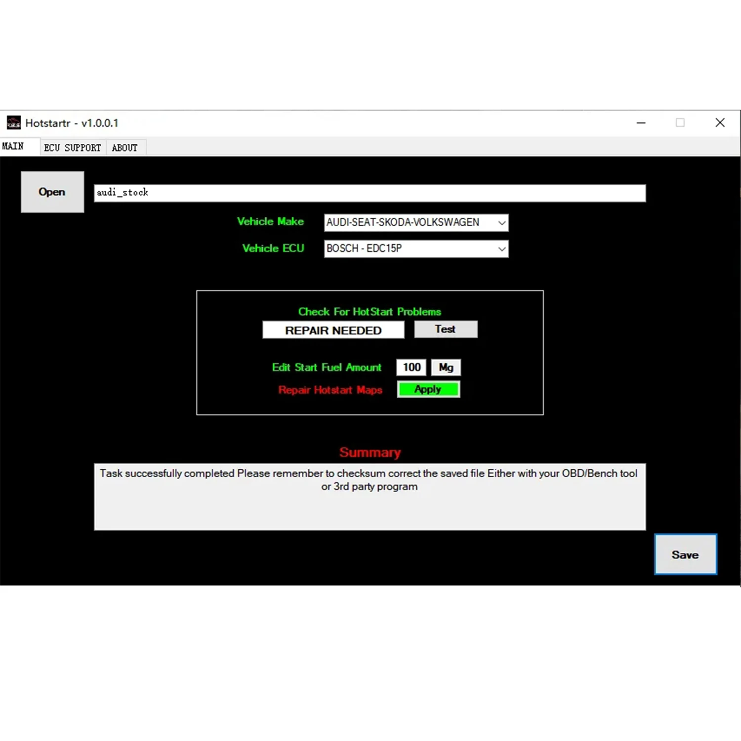 HotStartr Software Hot Startr Check For HotStart Problems Repaire HotStart Maps Edit Start Fuel Amount for VAG CAR EDC15P