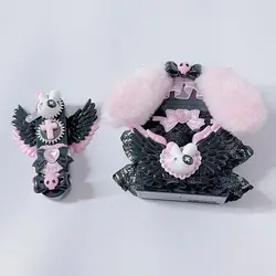 Novelty Jirai Kei Women's Cute Gas Cigarette Lighter Refillable Pink Black Bunny Wings Smoking Lighter Cigarette Pack Set