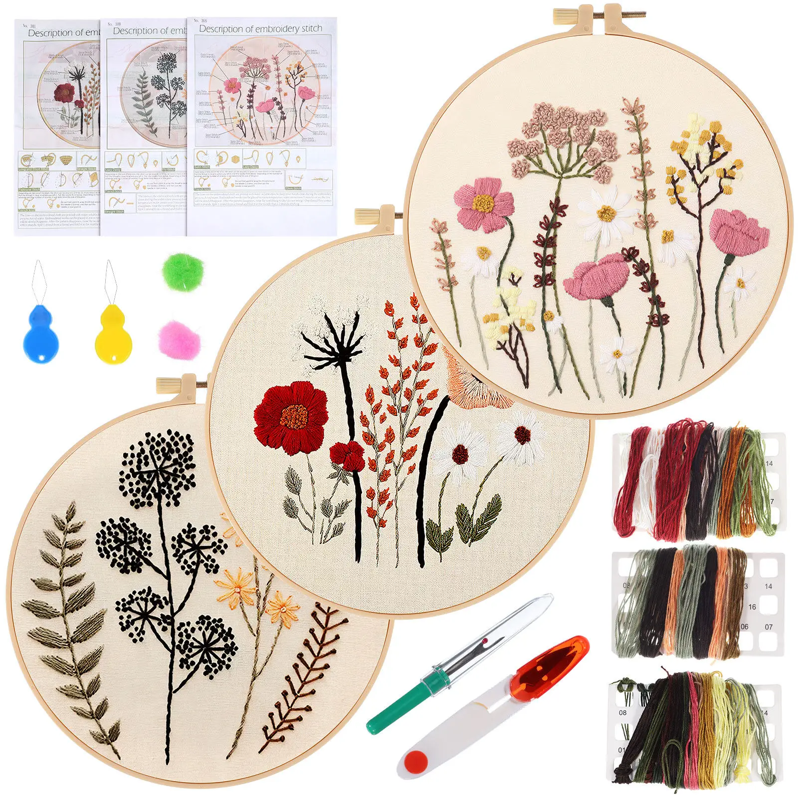 

H Embroidery Kit Cross Stitch Craft Kits Bamboo Stretch Tool DIY Materials Selected Threads Fabric Easy Beginner Projects