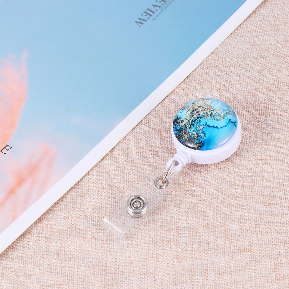 2Pcs ABS Retractable Badge Holder Nurse Doctor Student Exhibition Id Clips Badge Reel White Belt Clip Blue