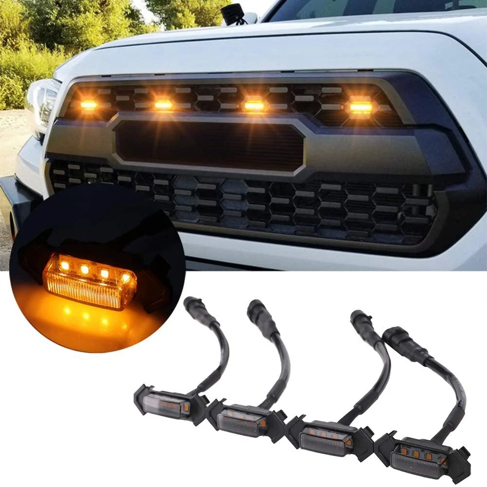 for Toyota Tacoma TRD 2016 -2020 Front Grille Lighting LED Grille Lights Kit 4 PCS(Smoked Black Shell Yellow