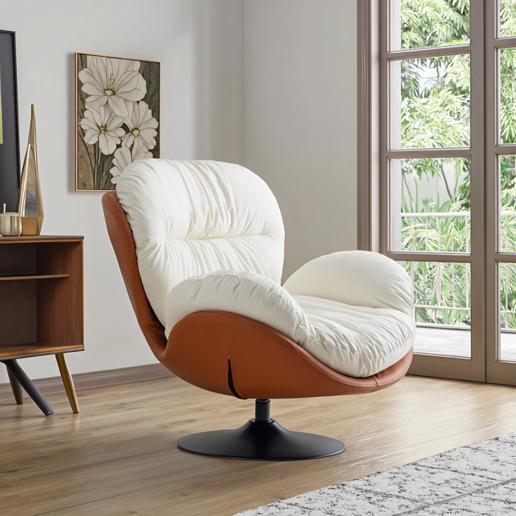 Modern Italian Eco-Friendly Single Sofa Chair Swivel Lazy Lounger Soft Upholstery Metal Frame Cotton Filled Living Room