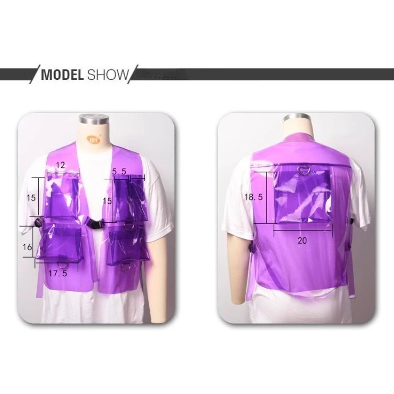 Transparent Cargo Vest Tech Sense Waistcoat Hip Hop Street Dance Outfit Fashion Runway Group Performance Sleeveless Jacket Stage