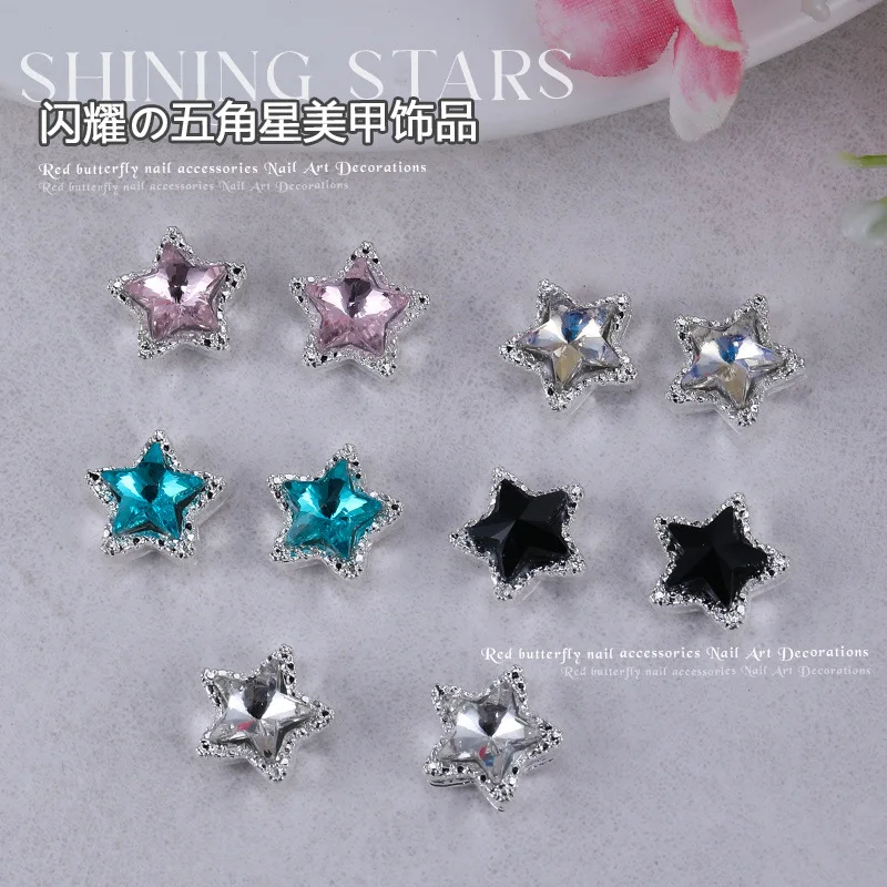 10PCS 3D Nail Art Decorations Stars Rhinestone Charms Supplies Luxury Alloy Parts For Manicure Deco Nails Decoration Accessories