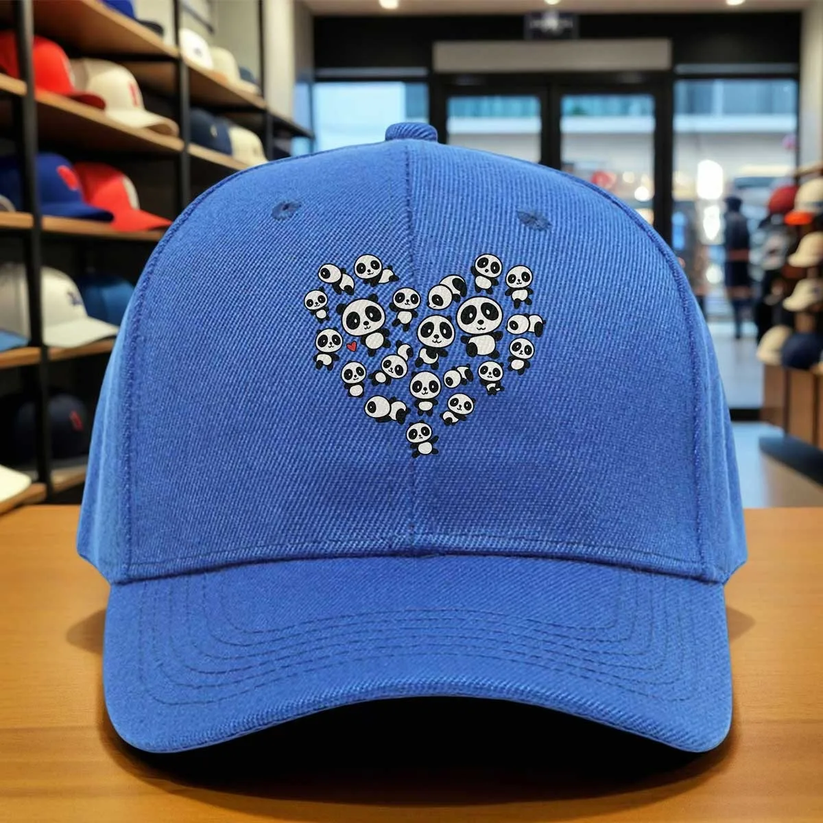 & Suitable for Daily Wear Panda Cap - Adjustable Baseball Hat with Heart-Shaped Panda Print, Round Visor & Hook-and-Loop Closure