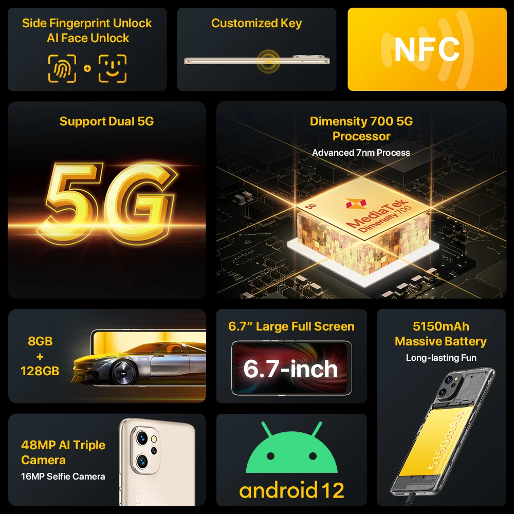 UMIDIGI-F3 5G Smartphone Android 12 NFC 8GB + 128GB 6.7 \