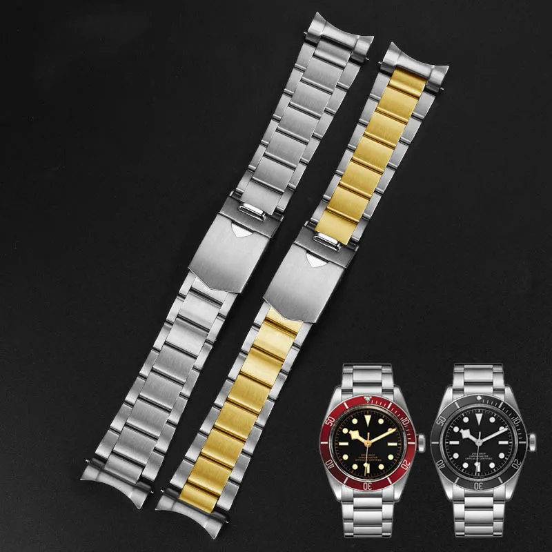 22mm Solid Stainless Steel Watchband For Tudor Black Bay 79230 79730 Heritage Chrono Watch Strap Wrist Bracelet Logo On No Rivet