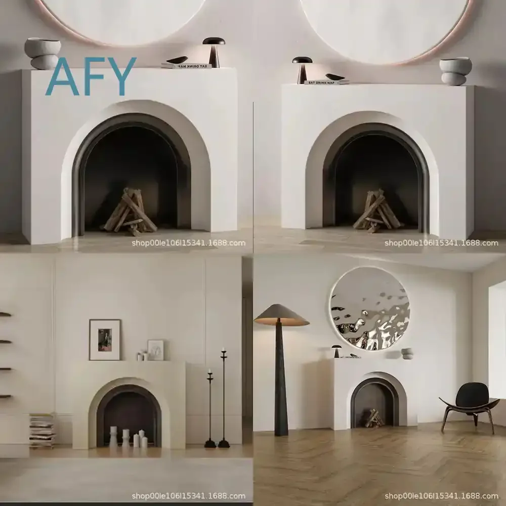 Cream Wind Retro Hall Corridor Ultra-thin White Arched Fireplace Rack for Decorative Cabinet Pantry Shelf Storage Organizer