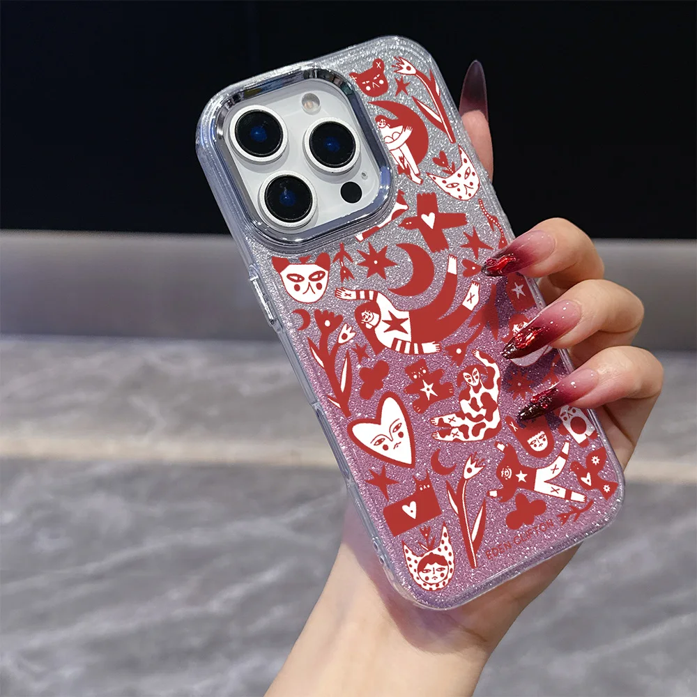 Casing Ponsel Transparan Berlapis Stiker Seni untuk OPPO Reno2 Reno4 Reno5 Reno6 Reno8 Reno11 Reno12 Reno13 Z T F Pro 4G 5G