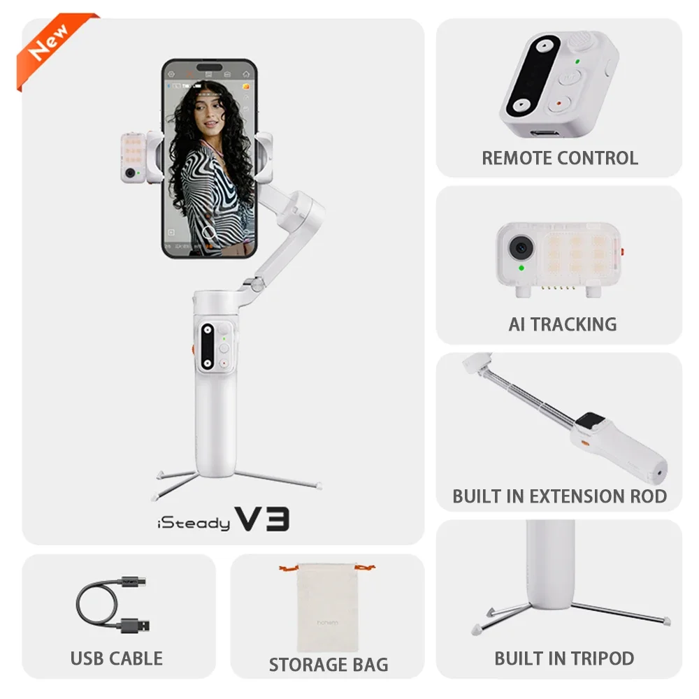 Hohem iSteady V3 Ai tracking phone pan tilt three-axis handheld shooting stabilizer 360 degree rotating selfie stick