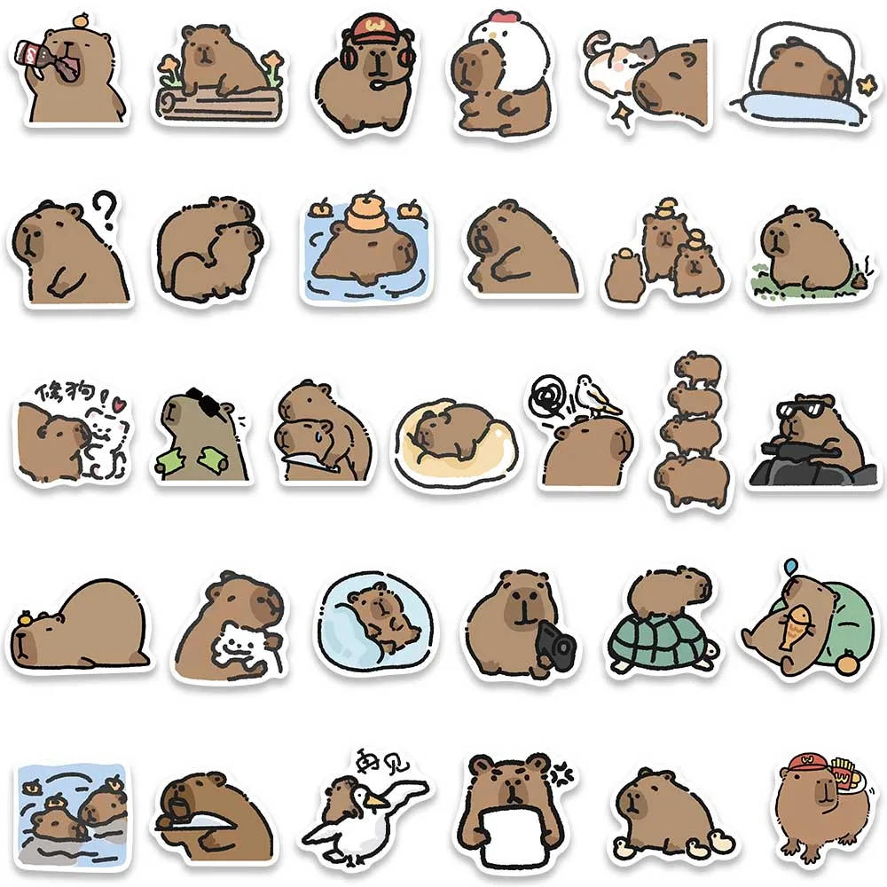 62/100PCS Cartoon Cute Capybara PVC Graffiti Sticker Sticky Aesthetic Decorative Scrapbook DIY Child Phone Stationery Decals