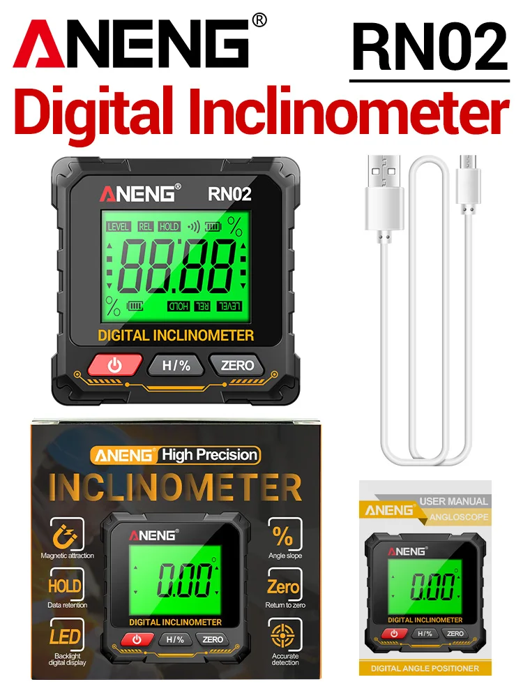 Laser digitale hellingsmeter ANENG RN01/RN02/RN03 hoekmeter 360 °   Magnes gradenboog 0,05 °   Nauwkeurigheidsniveaukast voor houtbewerkingsgereedschap