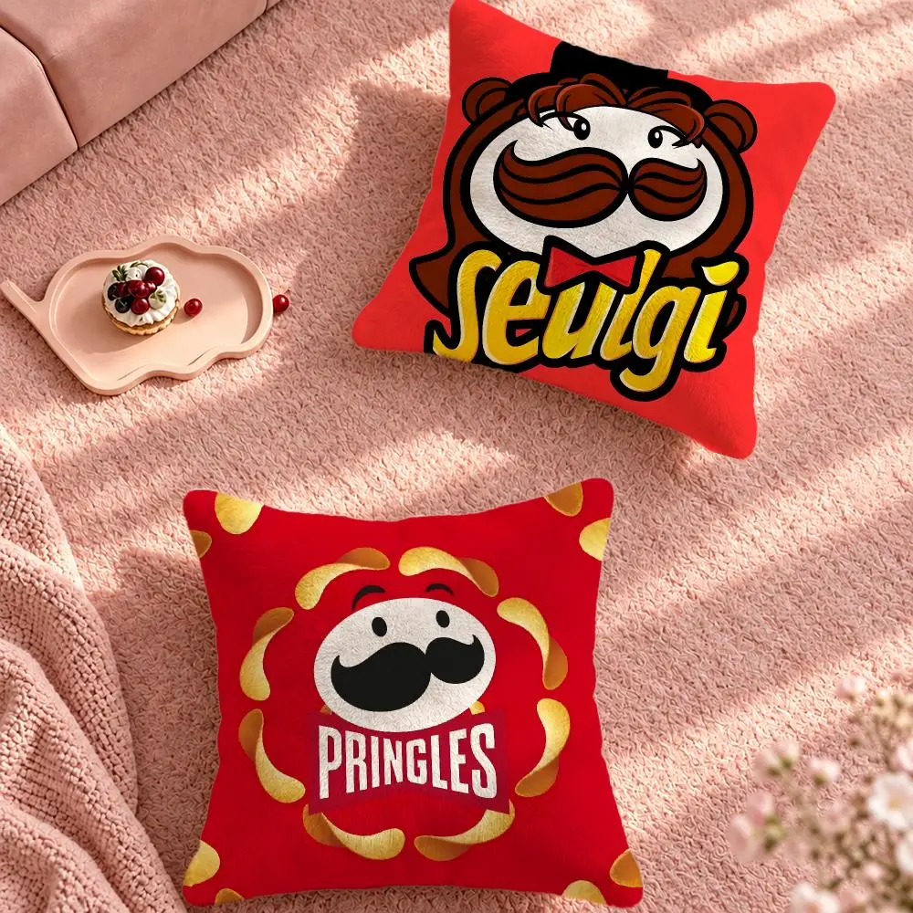 Food Crispy Potato Chips Pringles Cushion Cover Cute Cartoon Throw Pillow Cover Soft Plush Cushion Cover Sofa Bedroom Home Decor
