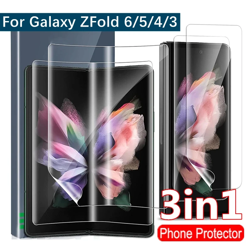 3in1 For Samsung Galaxy Z Fold 6 5 4 3 5G Hydrogel Soft Screen Protector Outside Inside Protective Film For ZFold6 ZFold3 ZFold4