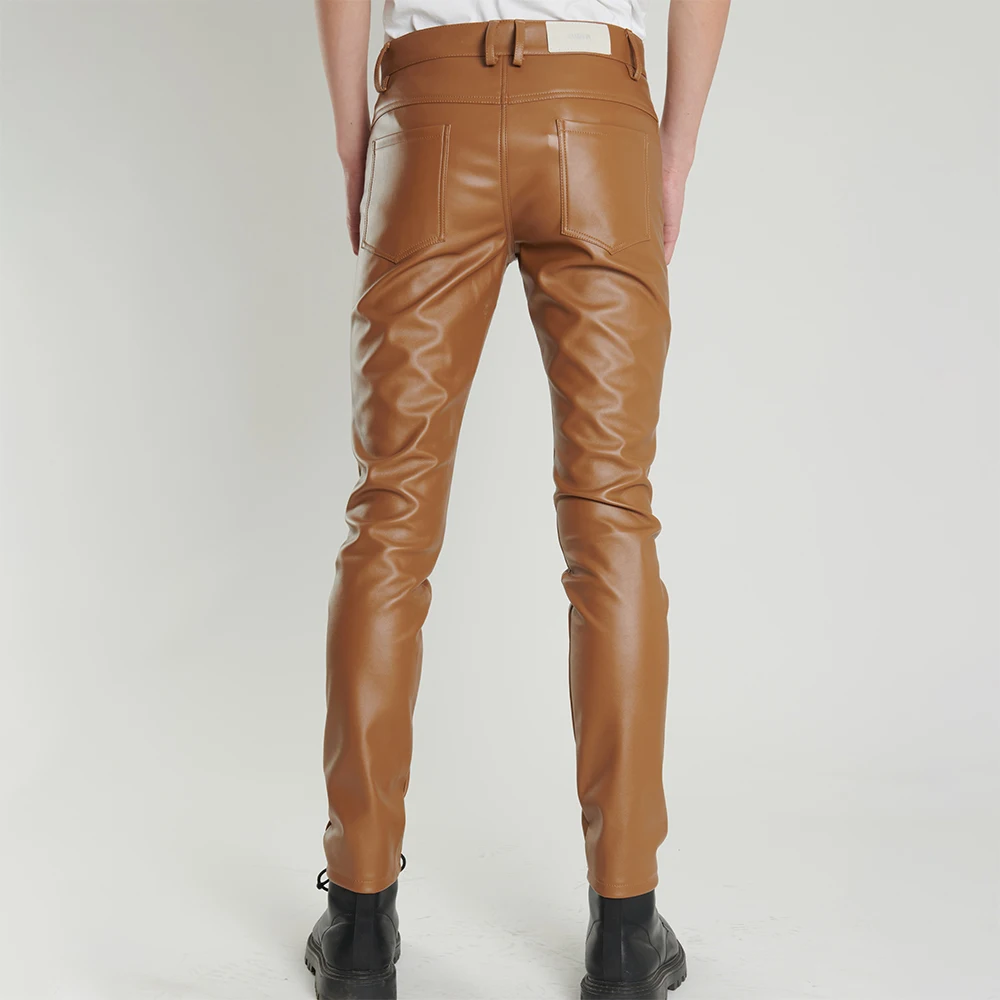 Herren-Lederhose, schmale Passform, elastisch, modisch, PU-Lederhose, Motorrad- und Bikerhose, wasserdicht – Detail 4