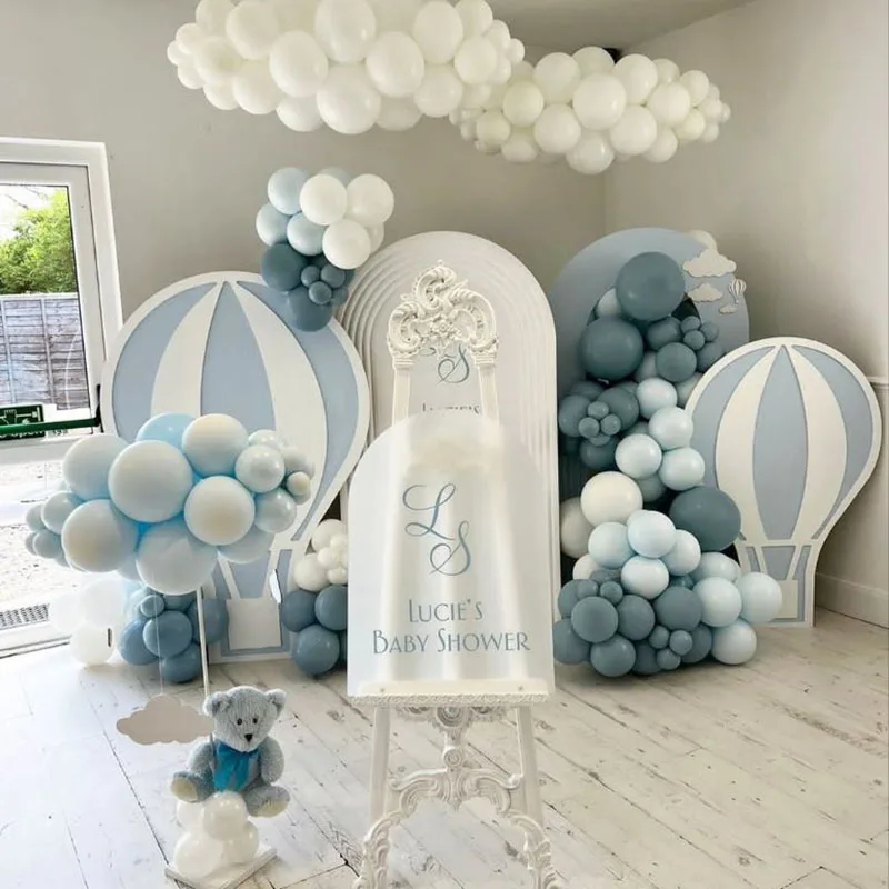 48/36inch Personalised Name Hot Air Balloon Cutout Blue Fir Balloon Decoration for Baby Shower First Birthday Party Props