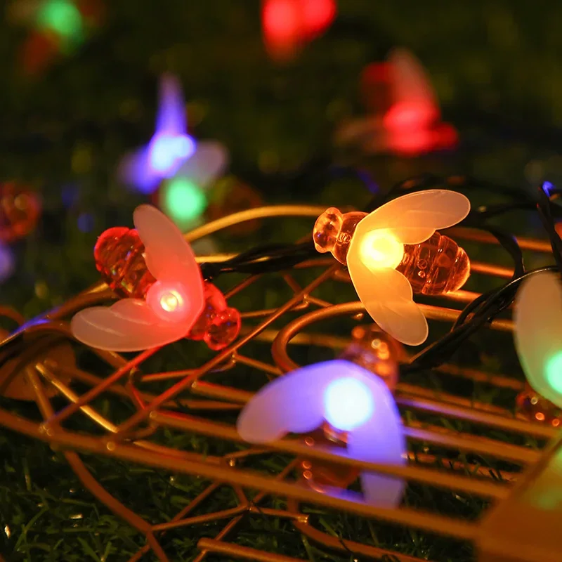Solar Fairy Bee String Lights Garlands Garden Christmas Wedding Holiday Decoration Outdoor LED 8 Mode Thanksgiving Day Decor