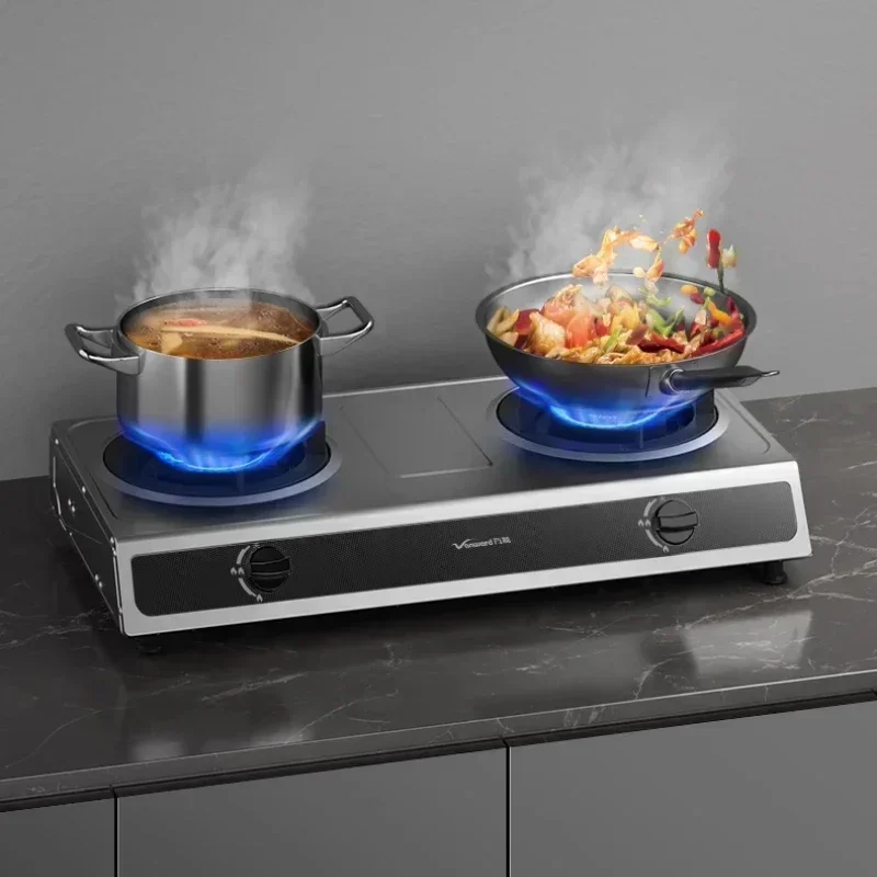 Household stainless steel gas stove suitable for natural gas and liquefied gas, child safety lock