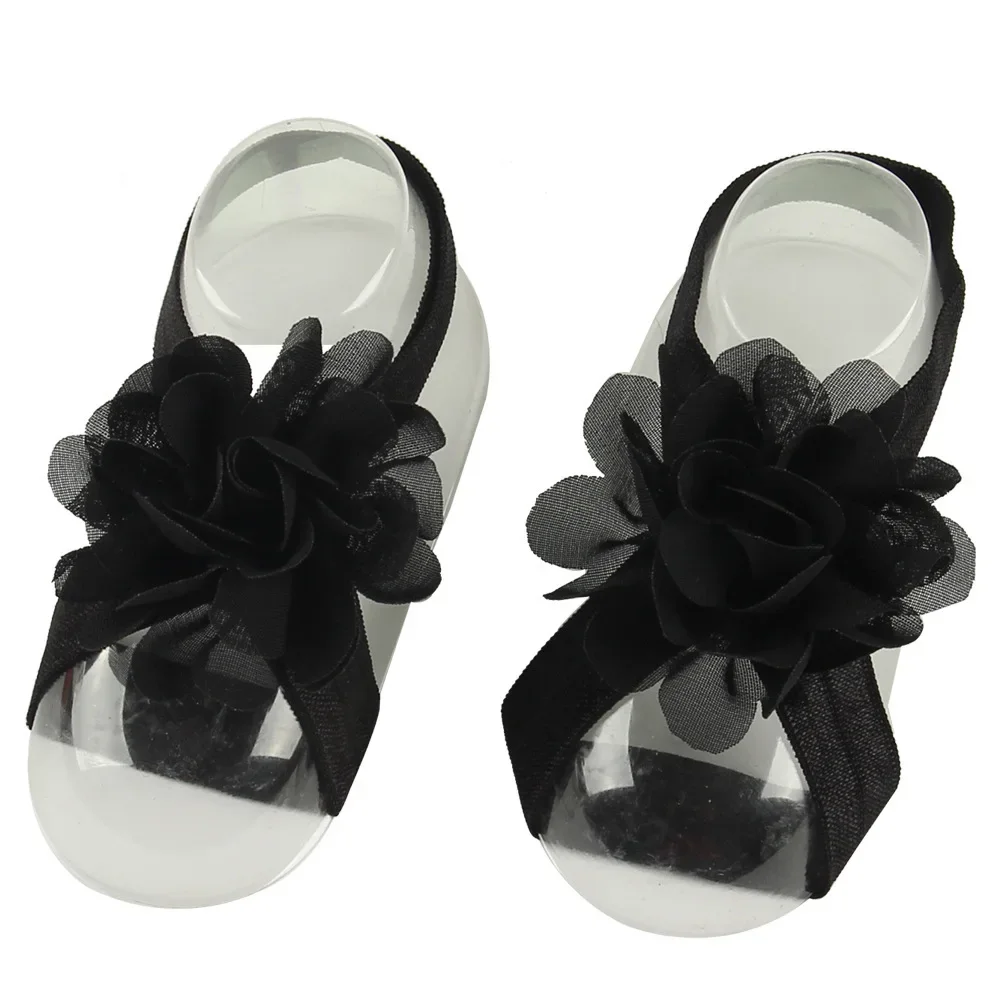 Solid Color Handmade Chiffon Flowers Infant Barefoot Sandals DIY Children Accessories Newborn Photography Props Birthday Gifts - view 3