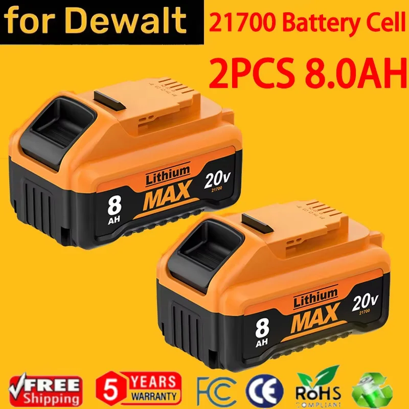 18V/20V MAX 8000mAh 21700 zamiennik bateria ogniwowa Dewalt 18V DCB184 DCB182 DCB180 DCB181 DCB201 DCB206 dla Dewalt DCB200