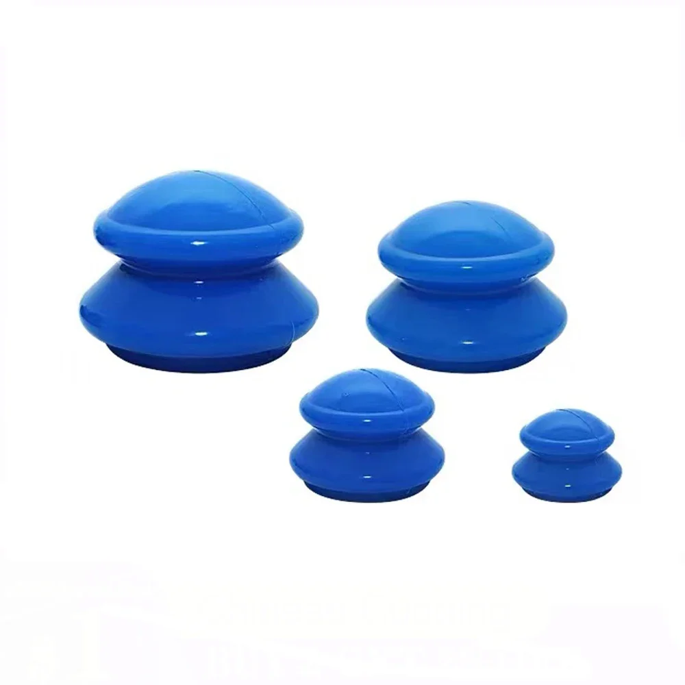 SHARE HO 4 Size Blue Silicone Massage Jars Suction Cup Vacuum Cans Banks Apparatus Plastic Dampness Expelling Body Release Pain