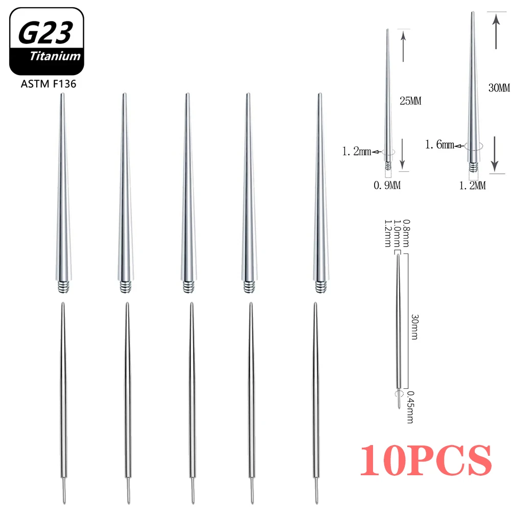 10pcs/Lot G23 Titanium Puncture Needle Guide Belly Lip Ear Eyebrow Tools Insertion Pin Taper Piercing Stretching Tool Accessory