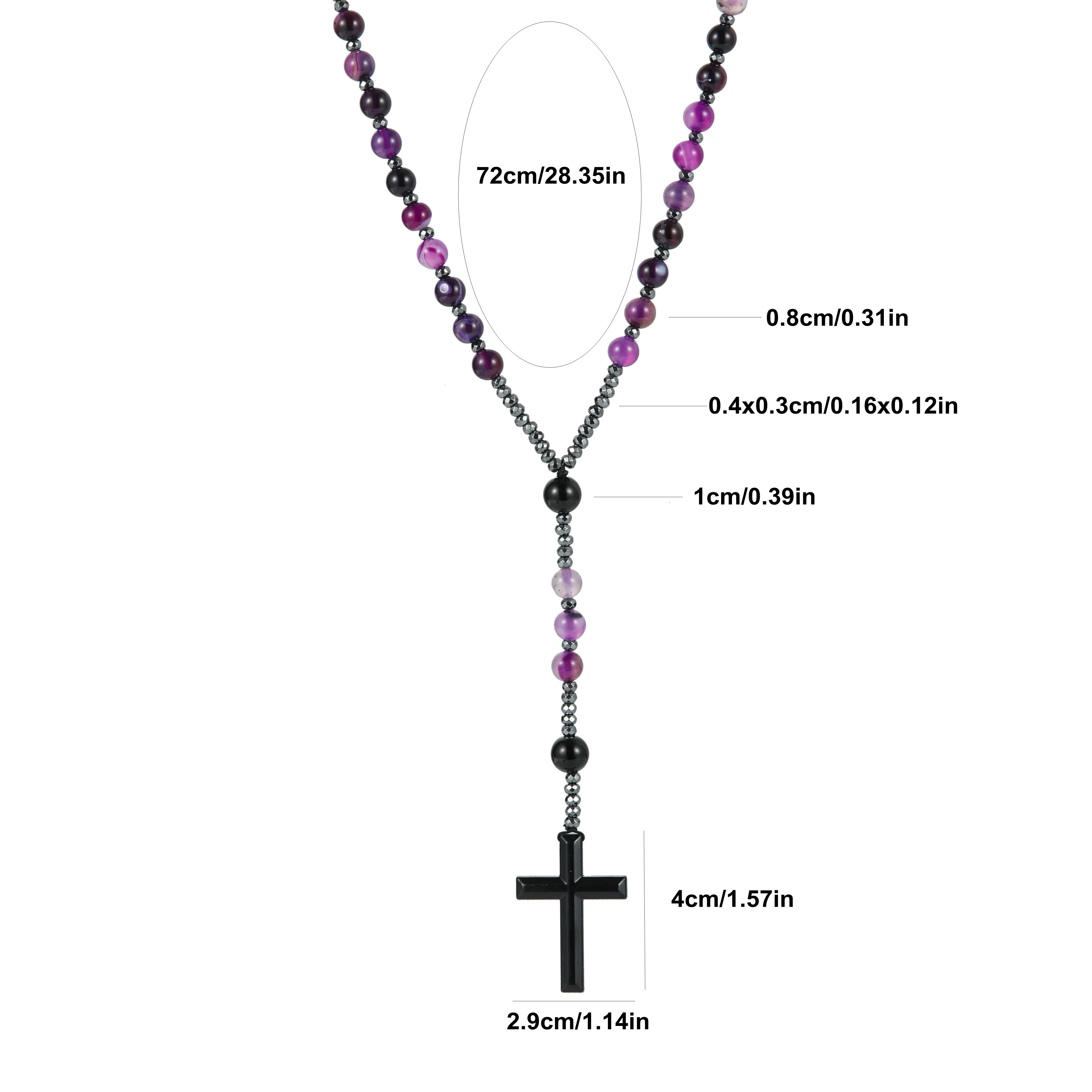 Fashion Gemstone Purple and Green Round Beads Beaded Cross Pendant Rosary Necklace for Men and Women Prayer Gift