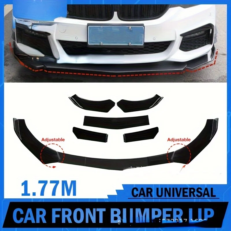 1set Car Universal Front Adjustable Five-section Front Lip Cover Separator Car Body Modification Spoiler ABS