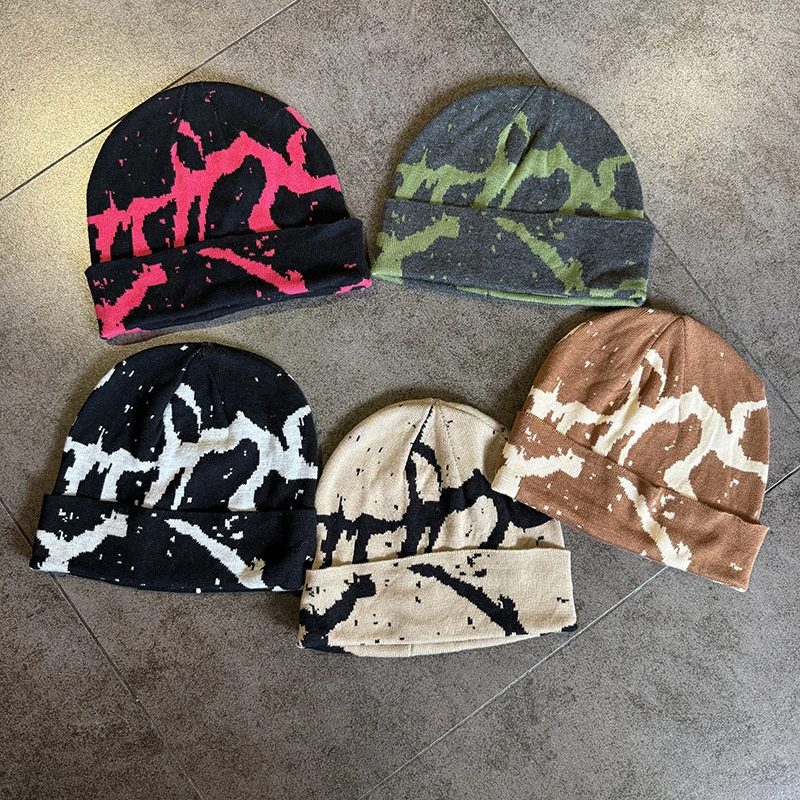 Gestrickte Mütze mit Y2K-Print für Herbst und Winter, Street-Style, neu, Unisex, warm, persönlich, vielseitig, modisch, Nischen-Beanies〔CC55〕