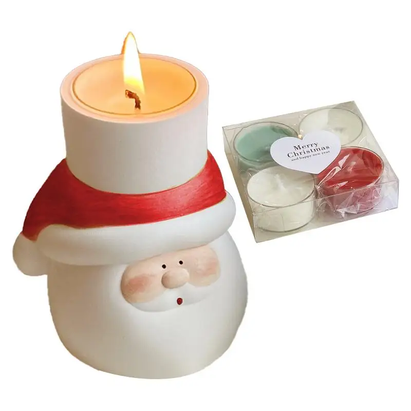 Santa Tealight Holders Votive Candle Holder Hand-painted Votive Candlestick Holder Tabletop Centerpiece With 4X Candles For