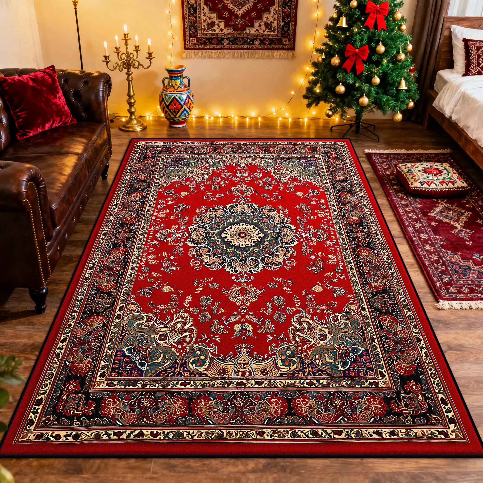 رائعة الرجعية زهرة سجادة غرفة معيشة الفارسي عيد الميلاد الديكور لينة البساط غرفة نوم السرير الفانيلا قابل للغسل الكلمة حصيرة الحنفية #4