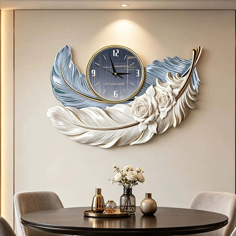 High-end Feather Design Wall Clock Luxury Living Room Background Wall Mute Watch Restaurant Bedroom Clock Room Decoration Gift