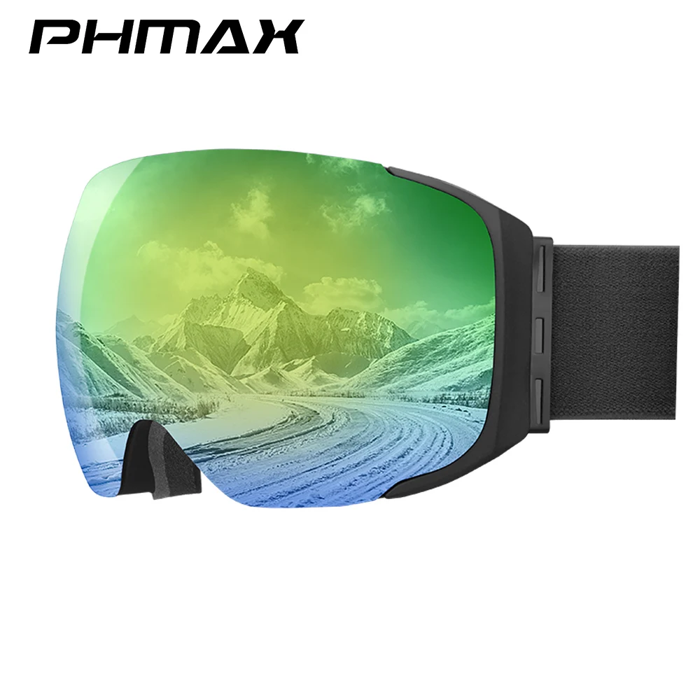 نظارات تزلج بدون إطار من PHMAX للرجال والنساء ، نظارات مغناطيسية بنسبة 100% ، عدسات قابلة للتبديل ، حماية UV400 ، تزلج ، ثلج