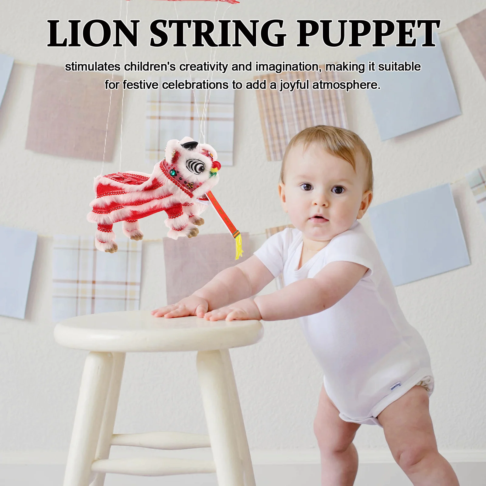 หุ่นเชิดสิงโต งานฝีมือแบบดั้งเดิม สำหรับเทศกาลฤดูใบไม้ผลิ ตรุษจีน เหมาะสำหรับเด็กเล่นเล่านิทาน