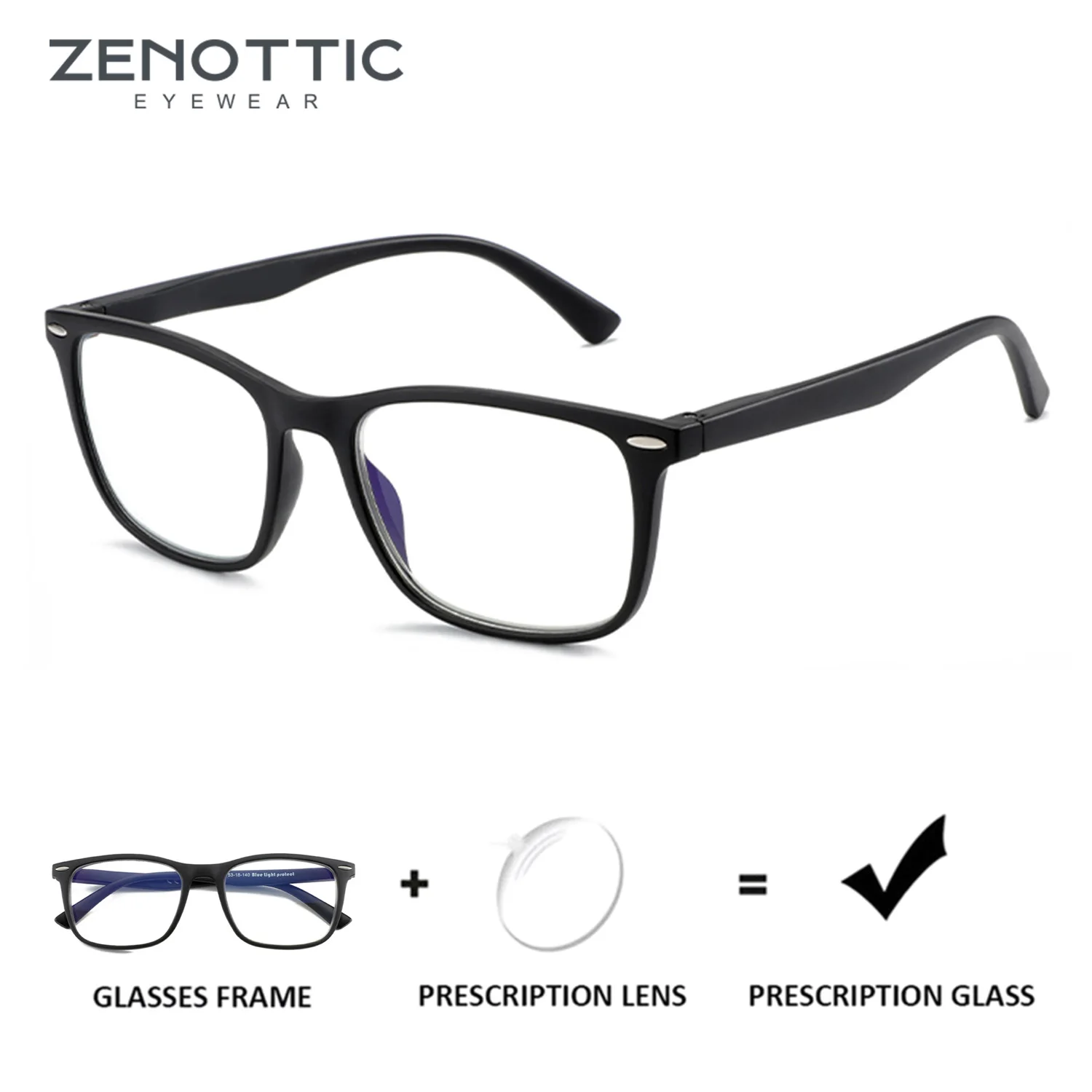 

ZENOTTIC Custom Progressive Prescription Eyeglasses for Men Women Square Frame Photochromic Polarized Blue Light Filter Options